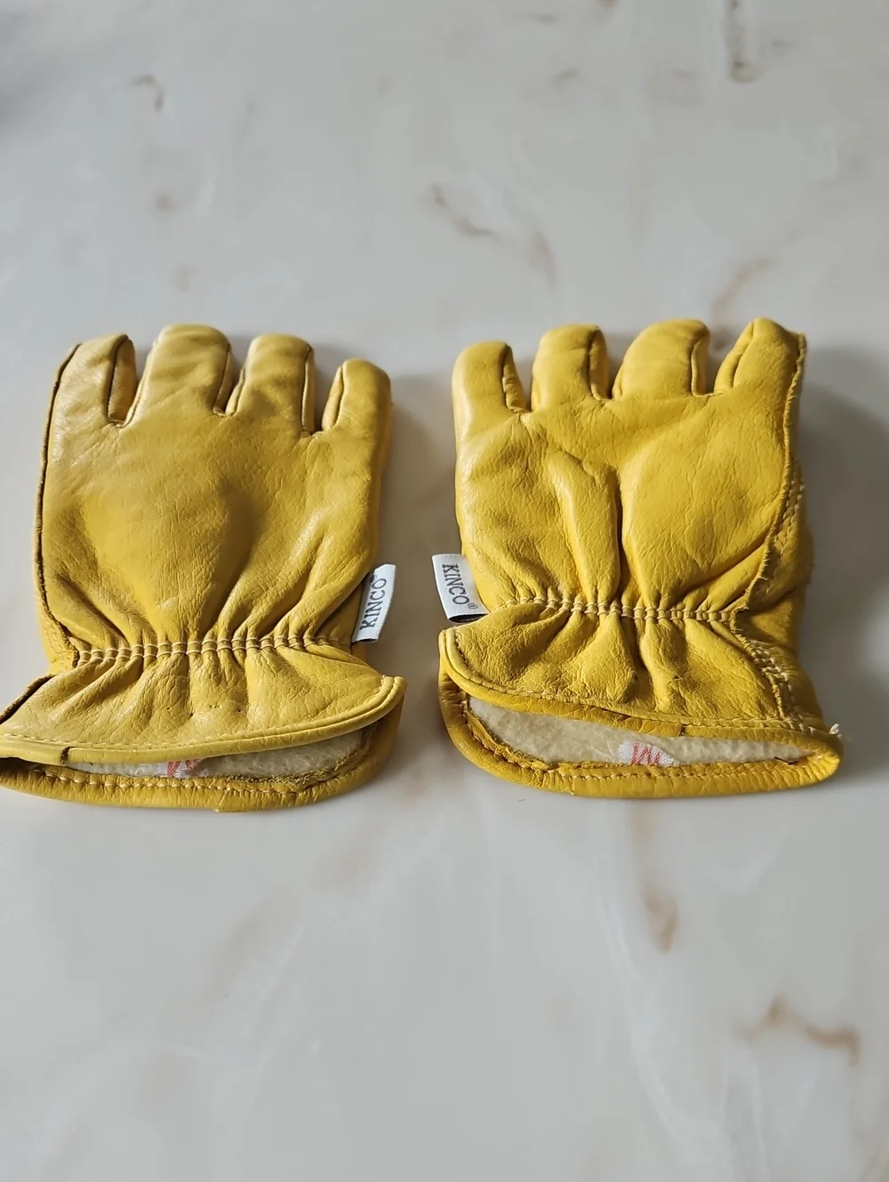 Unisex Yellow Leather Work Gloves with Warm Lining
